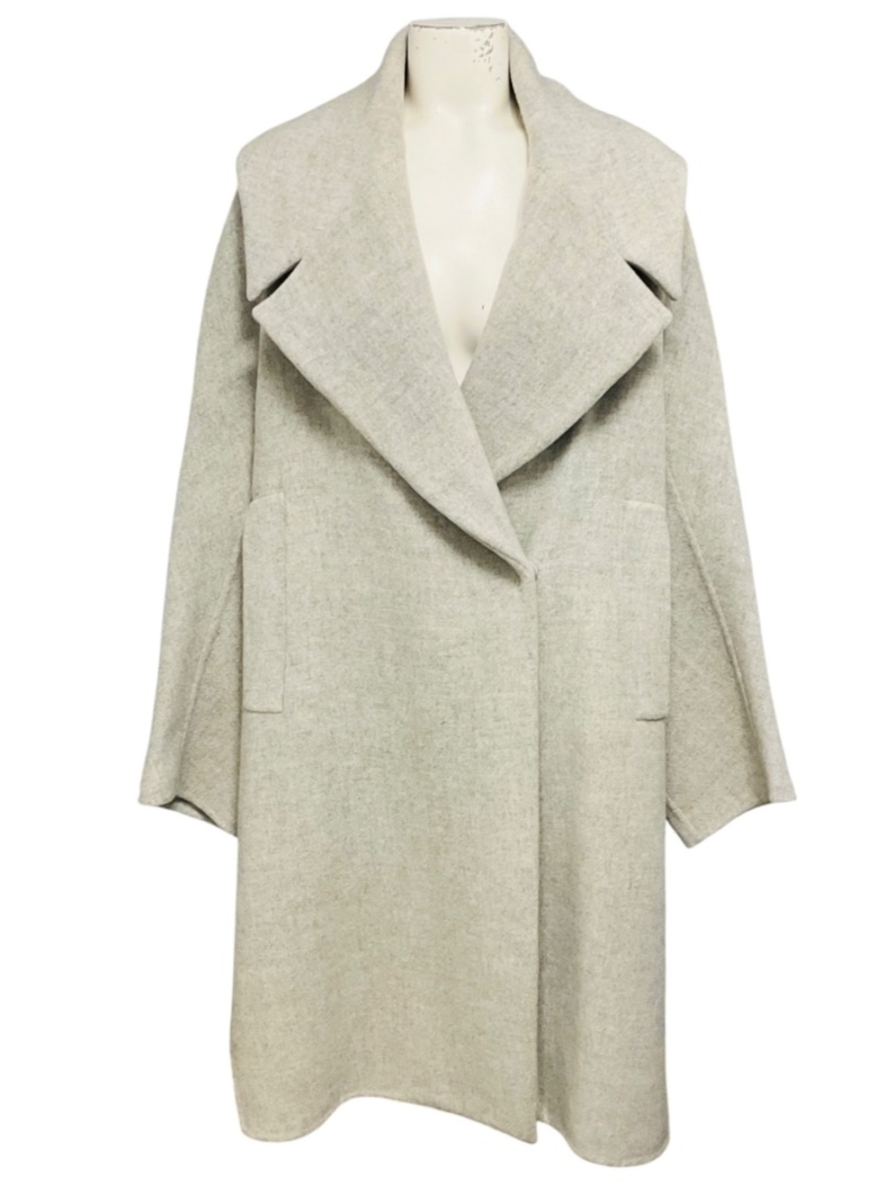 MAX MARA ATELIER LIGHT GREY CASHMERE AND WOOL MID LENGTH COAT